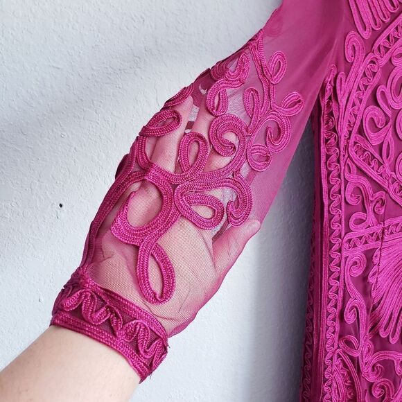 JS Collections Soutache Embroidered Midi Dress in Berry - Picture 5 of 11